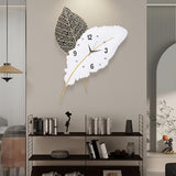 Anmotpe 18x27 inch Large Modern Feather Leaf Shape Wall Clock for Living Room Decor, White Unique Silent Decorative Art Clock for Home Bedroom Office Dining Kitchen