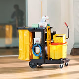 Rubbermaid Commercial Traditional Janitorial 3-Shelf Cleaning Cart, Wheeled with Zippered Yellow Vinyl Bag