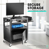 Steel AV Cart with Extra Storage, 24" X 18" X 20.7"-30" Height Adjustable 2-Layer Utility Rolling Projector Cart w/Wheels