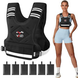 VBSD Adjustable Weighted Vest for Women Men 20-32lb Vest with 6 Ironsand Weights Body Weight Vest with Reflective Strip