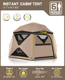 FanttikOutdoor Alpha C6 Ultra Instant Cabin Tent 6 Person Pop Up Camping Tent Setup in 60 Seconds Portable with Rainfly & Windproof for Outdoor Camping & Overlanding Khaki