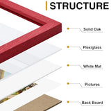 decorUhome Solid Oak Wood 12x16 Picture Frame, Display 11x14 Picture with Mat or 12x16 Poster without Mat, Wall Mounting Photo Frame, Red, 1 Pack