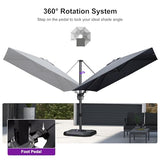 PURPLE LEAF 8.8' X 8.8' Left-right Tilt Patio Umbrella with Base Outdoor Cantilever Swivel Square Umbrella, Grey