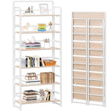 4NM No Assembly 6 Tiers Folding Bookshelf Storage Shelves Vintage Bookcase Standing Racks Study