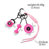 FunBoat Gym Keychain Set with Rope Bag Charm - Mini Dumbbell Kettlebell & Weight Plate Fitness Keychain - Workout Gifts (Candy Pink)