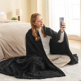 NEWCOSPLAY Super Soft Queen Blanket Black Premium Silky Flannel Fleece 3D Waffle Checkered Lightweight Bed Blanket All Season Use (Black, Queen(90"x90"))
