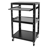 3 Shelf Steel AV Cart on Wheels, Metal Presentation Cart with Power Strip