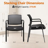 Mesh Back Stacking Arm Chairs with Upholstered Fabric Seat and Ergonomic Lumber Support for Office School Church Guest
