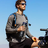 Membrane Solutions C3 Filtered Water Bottle, 32oz Stainless Steel Water Bottle with Replaceable ACF+UF Filter Cartridge, Portable Water Filter, Travel, Hiking & Camping for Drinking Water(Black)
