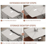 Extendable Sintered Stone Dining Table Seats 8-10 People. Modern Telescopic Dining Table with Leather Base