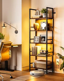 Dunatou 5 Tier Tall LED Book Shelf, 6FT Tall Standing Shelves with RGB Lights, 24'' Wide Lighted Wood Book Shelf 70 Inch Tall