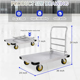Platform Truck Heavy Duty Push Cart Dolly with 6'' Wheels 2000 LBS Capacity Steel Large Flatbed Cart