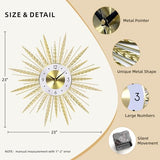 Anmotpe 23 inch Gold Starburst Wall Clock, Silent Non-Ticking Large Modern Starburst Decorative Clock for Home Decor, Living Room, Bedroom, Office