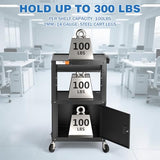Steel Large AV Cart with Locking Cabinet - Adjustable Height Media Carts with Wheels, Pullout Tray, Power Strip for Mobile Work Station