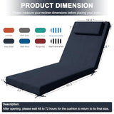 Outdoor Lounge Chair mat, 71 inches x 21 inches, Waterproof Chaise Lounge Cushion with Anti-Loss Pillow