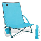 NORTHROAD Low Folding Beach Chair,Portable Lightweight Lowback Sling Chair, Outdoor Low Seat Camping Chair w/Cup Holder & Carry Bag for Sand Camping Lawn Picnic Festival, Blue