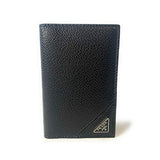 Prada Black Vitello Grain Leather Vertical Bifold Wallet New