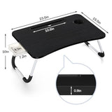 Foldable Laptop Bed Table Tray - Folding Lap Desk with Cup Holder - Portable Serving Breakfast Tray with Storage Drawer