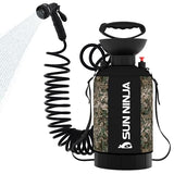 SUN NINJA Portable Shower, Camping Shower with 7 Mode Shower Head, Neoprene Cover Helps Keep Water Warm, High Pressure Hose, Easy to Carry (Camo, 1.3 Gallon)