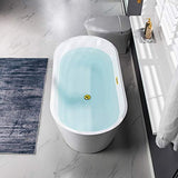 WOODBRIDGE 54" Acrylic Freestanding Bathtub Contemporary Soaking White Tub with Brushed Gold Overflow and Drain,B1702-BG