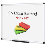 VIZ-PRO Dry Erase Board/Whiteboard, 96 x 48 Inches, Wall Mounted Board for School Office and Home, with 3 Colored Erasers