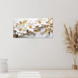 daktenn Canvas Wall Art for Living Room Bedroom Office White and Gold Flower Artwork Large Botanical Floral Wall Art Modern Canvas Prints 24x48 Inches