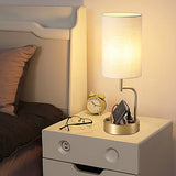 Dreamholder Table Lamp with 3 USB Charging Ports, Modern Desk Lamp with AC Outlet and Phone Stands, Perfect Bedside Lamp for Bedroom, Living Room, Office (Pack of 2), Gold
