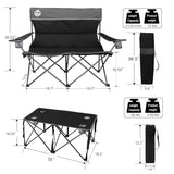Northroad Folding Camping Chair Set of 4, Portable Collapsible Conversation Set w/1 Sofa, 2 Single Chairs, 1 Table for Family Patio, Outdoor Travel,Beach(Black)