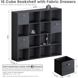 Black Cube Storage Organizer, 16 Open Cubes Bookshelf with 3 Storage Drawers