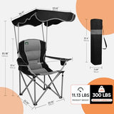 Northroad Folding Camping Chairs with Canopy Shade, Beach Chair w/Cup Holders, Armrests & Carry Bag for Outdoors Travel Sports Fishing, Black