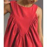 Hixiaohe Shirred Swing Tank Tops for Women Fashion Flowy Sleeveless Shirts Casual Crew Neck Blouse Loose Fit Ruffled Tops(Red,XS)