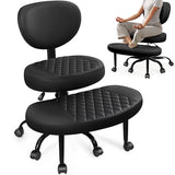 AtHope Ergonomic Cross Legged Office Chair with Wheels - Adjustable Height for Meditation, ADHD Desk & Yoga - Wide Criss Cross Design with Lumbar Support, Kneeling Chair - Upgraded Black