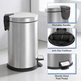 SIMPLYKLEEN Bathroom Trash Can with Lid - 2PC 1.3 Gallon/5L Oval Small Trash Can with Soft-Close Lid, Foot Pedal, Brushed Stainless Steel