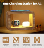 Bamboo Charging Station for Multiple Devices,15W Fast Wireless Charging Station with Nightlight, 3 Color & 4 Adjustable Brightness Compatible
