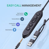 USB-A/C & 3.5MM Stereo Computer Headsets with Noise Cancelling Microphone for PC, Laptop