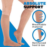 ABSOLUTE SUPPORT Made in USA - Knee Hi Compression Stockings Women 8-15mmHg for Flight Airplane Travel - Sheer Compression Support Stockings 8-15 mmHg for Women Beige, Large