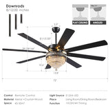 72 Inch Black Large Crystal Chandelier Ceiling Fans with Lights and Remote