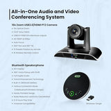 Conference Room Video Camera System, All-in-One HD Camera and Bluetooth Conference Speaker with Microphones Bundle for Medium Room