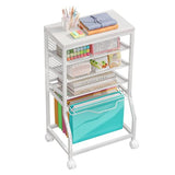 5-Tier Rolling File Cart, Under Desk Storage Organizer with Lockable Wheels & Mesh Sliding Trays