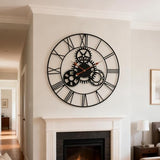 AMAATE Steampunk Wall Clock 36 Inch, Industrial Metal Gears with Roman Numerals, Retro Distressed Finish Mechanical Art for Bar, Living Room, Cafe Decor