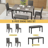 Zevemomo 6-Piece Solid Wood Dining Table Set, Wooden Legs, Dark Gray