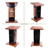 47’’ Wooden Podium Stand with Wheels, Portable Lectern Churches with 15 MM Particle Board, Pulpits Stand with Storage