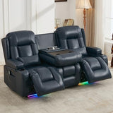 URRED Power Loveseat Recliner Sofa with Massage and Heat，Dark Blue