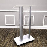 FixtureDisplays Clear Acrylic Plexiglass Podium Curved Steel Sides