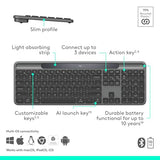 Logitech Signature Slim Solar+ Wireless Bluetooth Keyboard K980, Solar and Artificial Light Powered