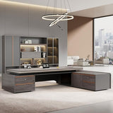 LSIGHTUS Luxury 94 Inch L-Shaped Executive Desk with Lateral File Cabinet