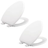 Mayfair Linden Slow Close Toilet Seat, Non Slip Heavy Duty Wood, Easy Install, Made in USA, Elongated, White, 2 Pack