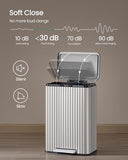 SONGMICS Trash Can, 13 Gallon (50 L) Garbage Can for Kitchen, with Lid, Pedal, and Removable Inner Bucket, Soft Close, Stainless Steel, 15 Trash Bags (Code K) Included, Metallic Silver ULTB586EZ01