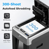 BONSEN 300-Sheet Auto Feed Micro-Cut 2-in-1 Paper Shredder for Office, 60-Mins Heavy Duty Shredder, P-4 High Security, 58dB Super Quiet