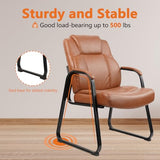 CLATINA Big & Tall 500 lb. Guest Chair, PU Leather Office Reception Chairs with Sled Base, Desk Chair No Wheels for Waiting Room Conference Lobby Computer Living Room, Brown, 4 Pack